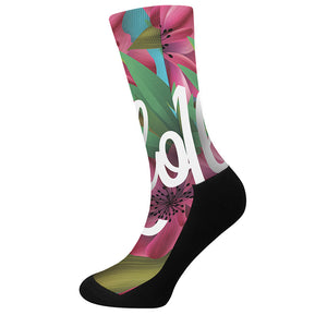 Tropical Flower Aloha Print Crew Socks