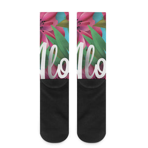 Tropical Flower Aloha Print Crew Socks