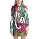 Tropical Flower Aloha Print Pullover Hoodie Dress