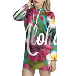 Tropical Flower Aloha Print Pullover Hoodie Dress