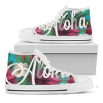 Tropical Flower Aloha Print White High Top Shoes