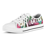 Tropical Flower Aloha Print White Low Top Shoes