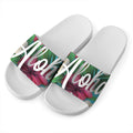 Tropical Flower Aloha Print White Slide Sandals
