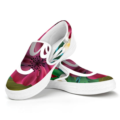 Tropical Flower Aloha Print White Slip On Shoes