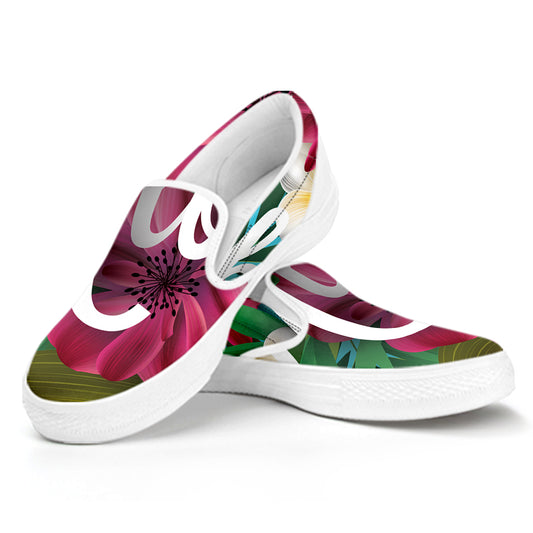 Tropical Flower Aloha Print White Slip On Shoes