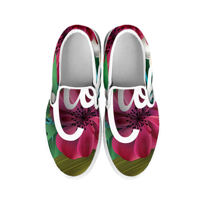 Tropical Flower Aloha Print White Slip On Shoes