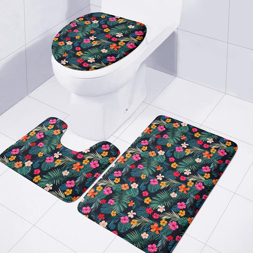 Tropical Flowers Hawaii Pattern Print 3 Piece Bath Mat Set