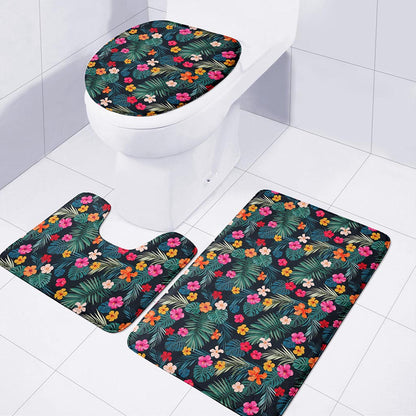 Tropical Flowers Hawaii Pattern Print 3 Piece Bath Mat Set