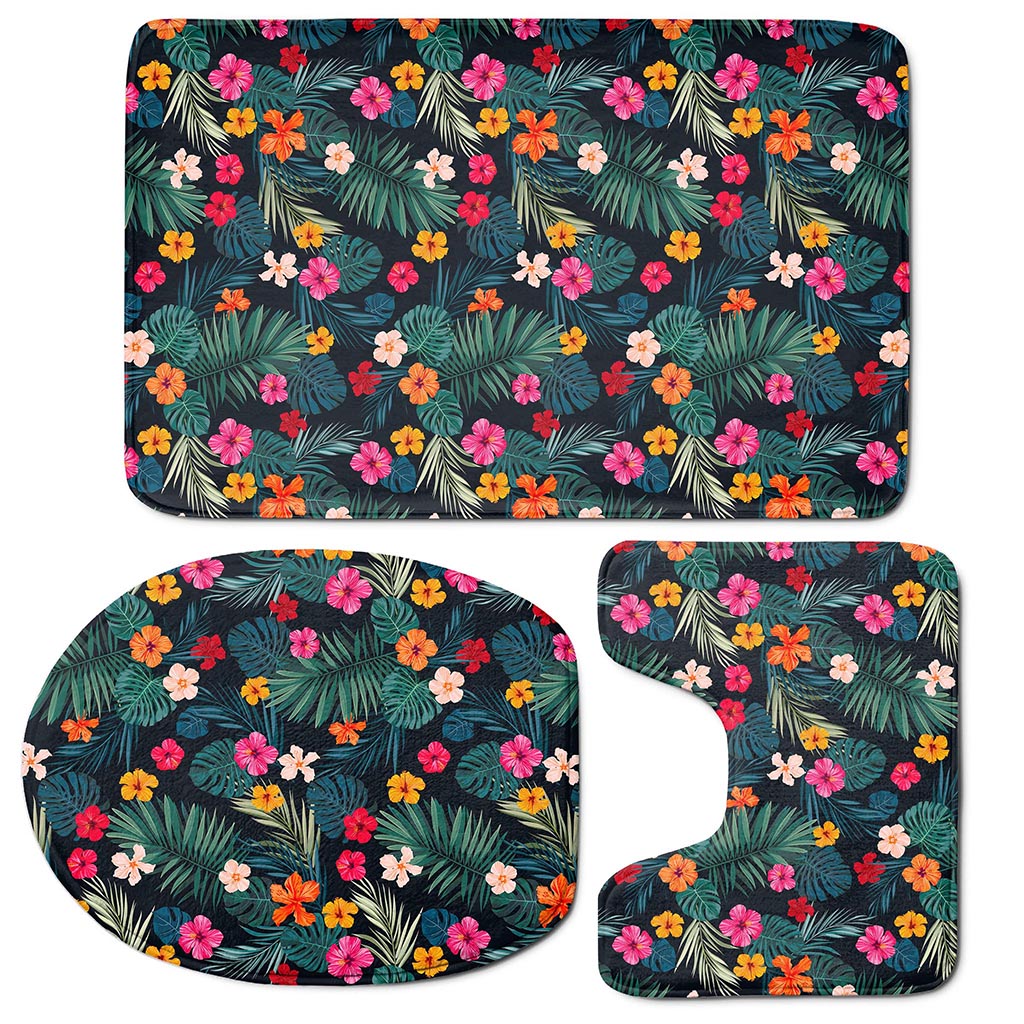 Tropical Flowers Hawaii Pattern Print 3 Piece Bath Mat Set