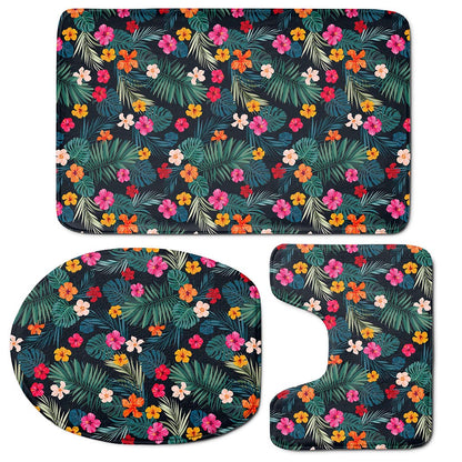 Tropical Flowers Hawaii Pattern Print 3 Piece Bath Mat Set