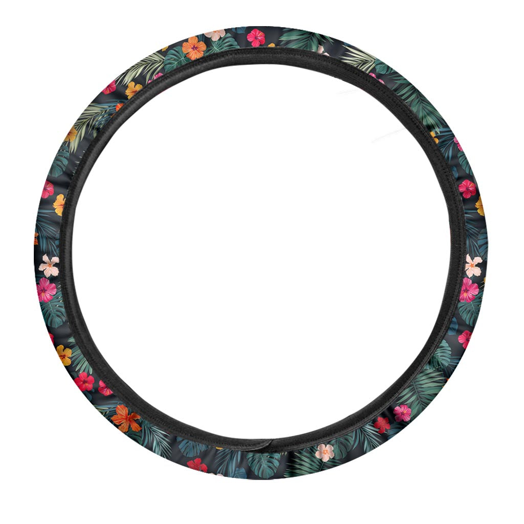 Tropical Flowers Hawaii Pattern Print Car Steering Wheel Cover