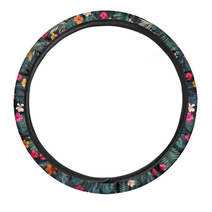 Tropical Flowers Hawaii Pattern Print Car Steering Wheel Cover