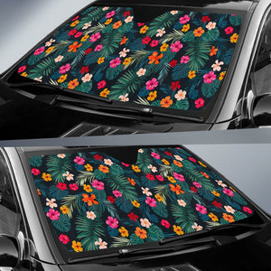 Tropical Flowers Hawaii Pattern Print Car Sun Shade GearFrost