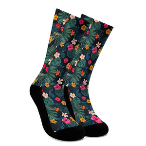 Tropical Flowers Hawaii Pattern Print Crew Socks