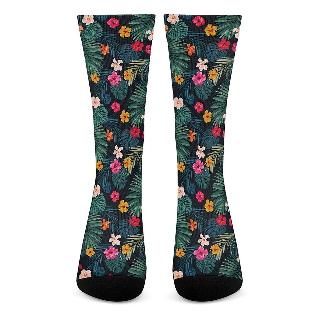 Tropical Flowers Hawaii Pattern Print Crew Socks