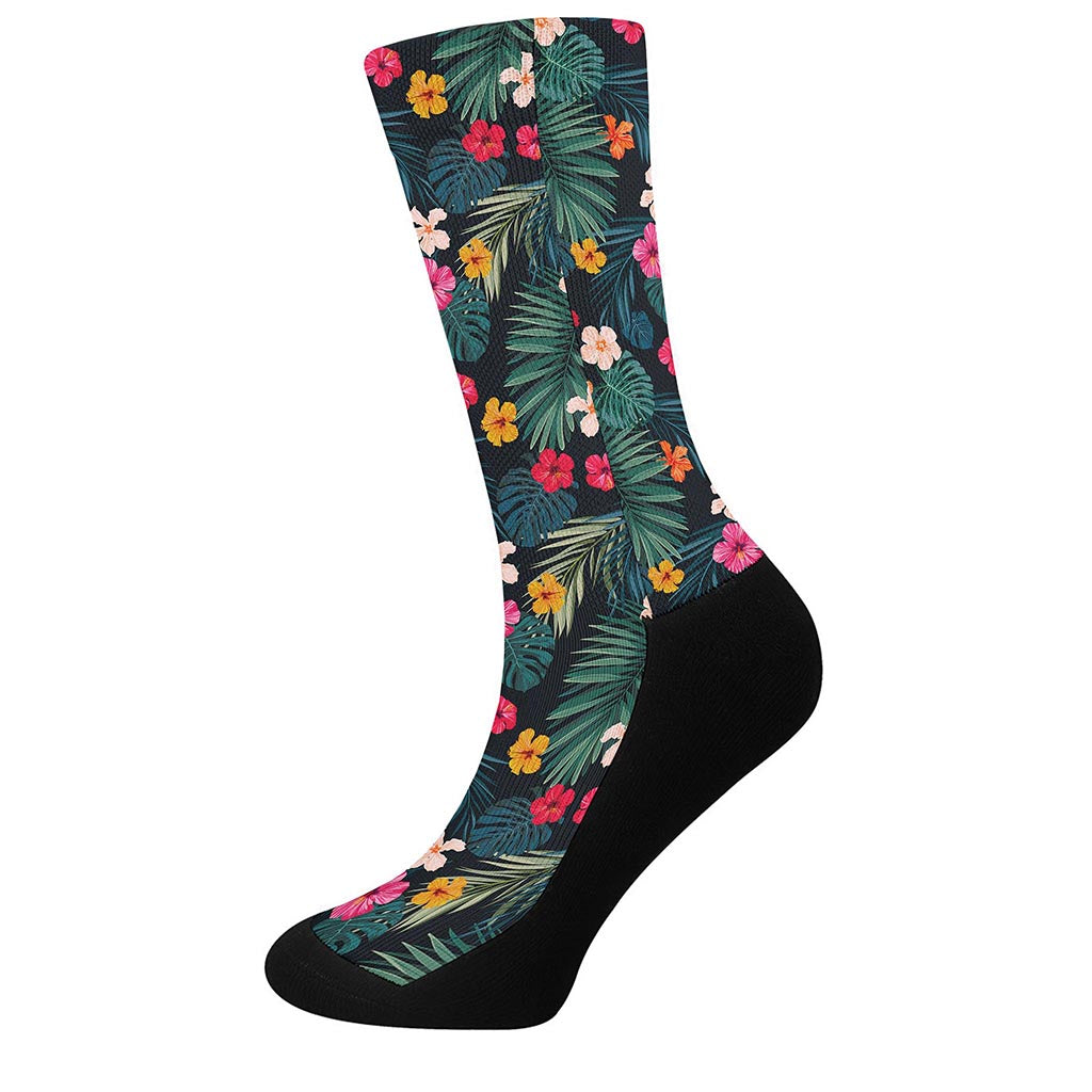 Tropical Flowers Hawaii Pattern Print Crew Socks