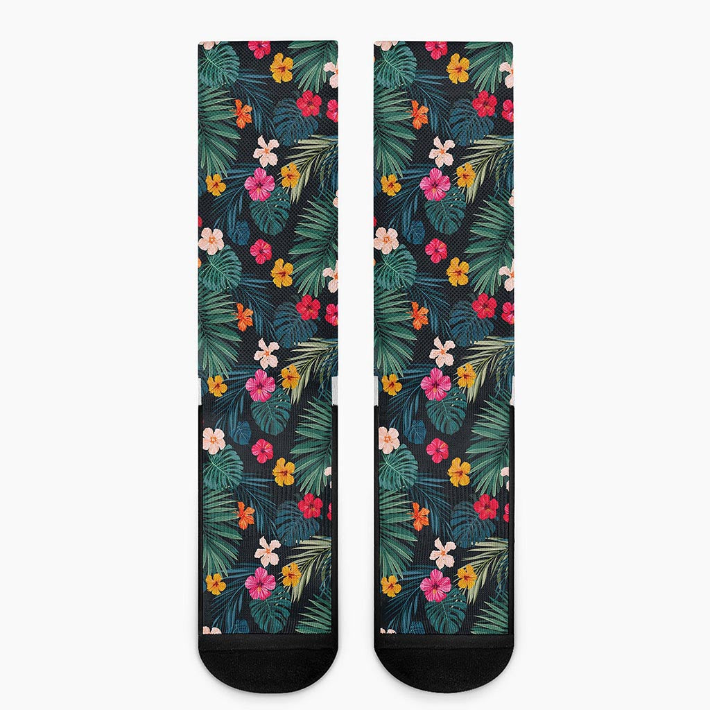 Tropical Flowers Hawaii Pattern Print Crew Socks