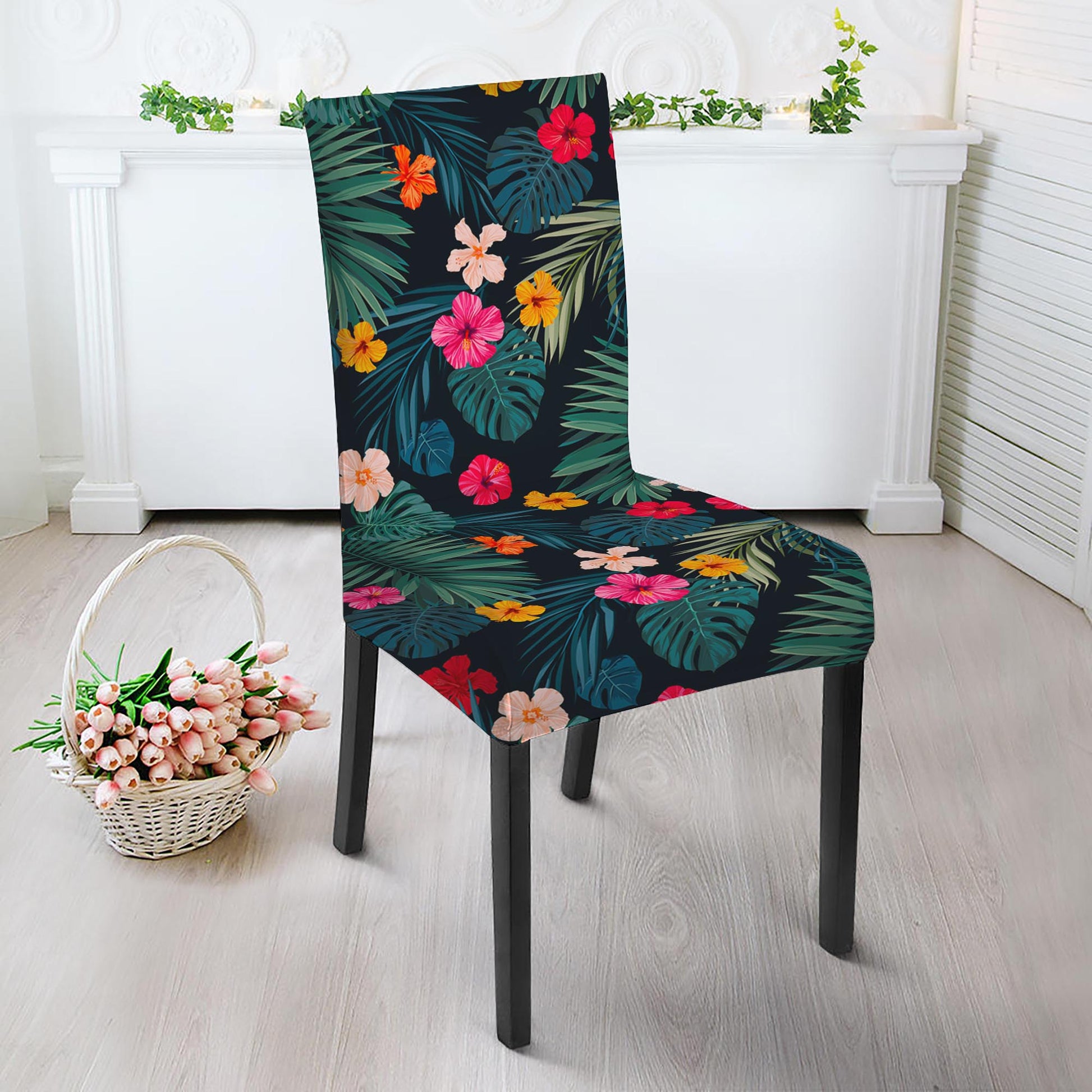 Tropical Flowers Hawaii Pattern Print Dining Chair Slipcover