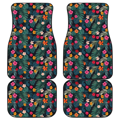 Tropical Flowers Hawaii Pattern Print Front and Back Car Floor Mats