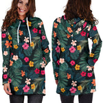 Tropical Flowers Hawaii Pattern Print Hoodie Dress GearFrost
