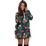 Tropical Flowers Hawaii Pattern Print Hoodie Dress GearFrost
