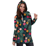 Tropical Flowers Hawaii Pattern Print Hoodie Dress GearFrost
