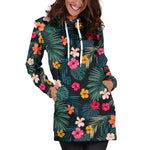 Tropical Flowers Hawaii Pattern Print Hoodie Dress GearFrost