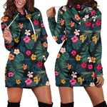 Tropical Flowers Hawaii Pattern Print Hoodie Dress GearFrost