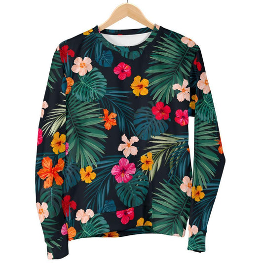Tropical Flowers Hawaii Pattern Print Men's Crewneck Sweatshirt GearFrost
