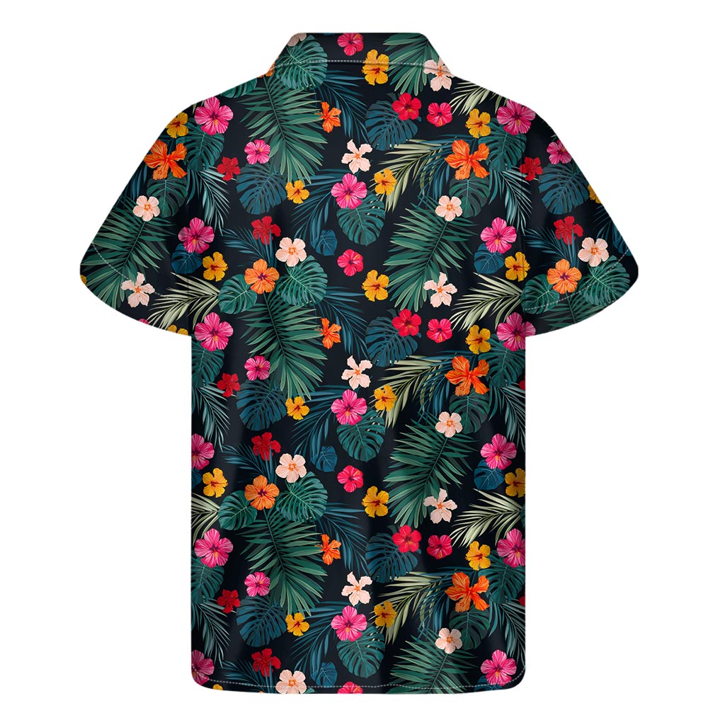 Tropical Flowers Hawaii Pattern Print Men's Short Sleeve Shirt