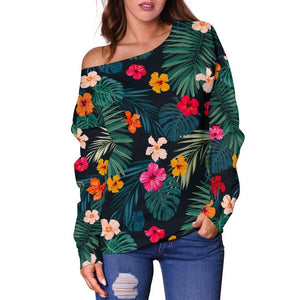 Tropical Flowers Hawaii Pattern Print Off Shoulder Sweatshirt GearFrost