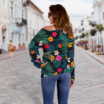 Tropical Flowers Hawaii Pattern Print Off Shoulder Sweatshirt GearFrost