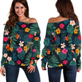 Tropical Flowers Hawaii Pattern Print Off The Shoulder Sweatshirt