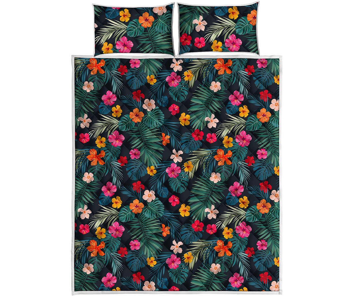 Tropical Flowers Hawaii Pattern Print Quilt Bed Set