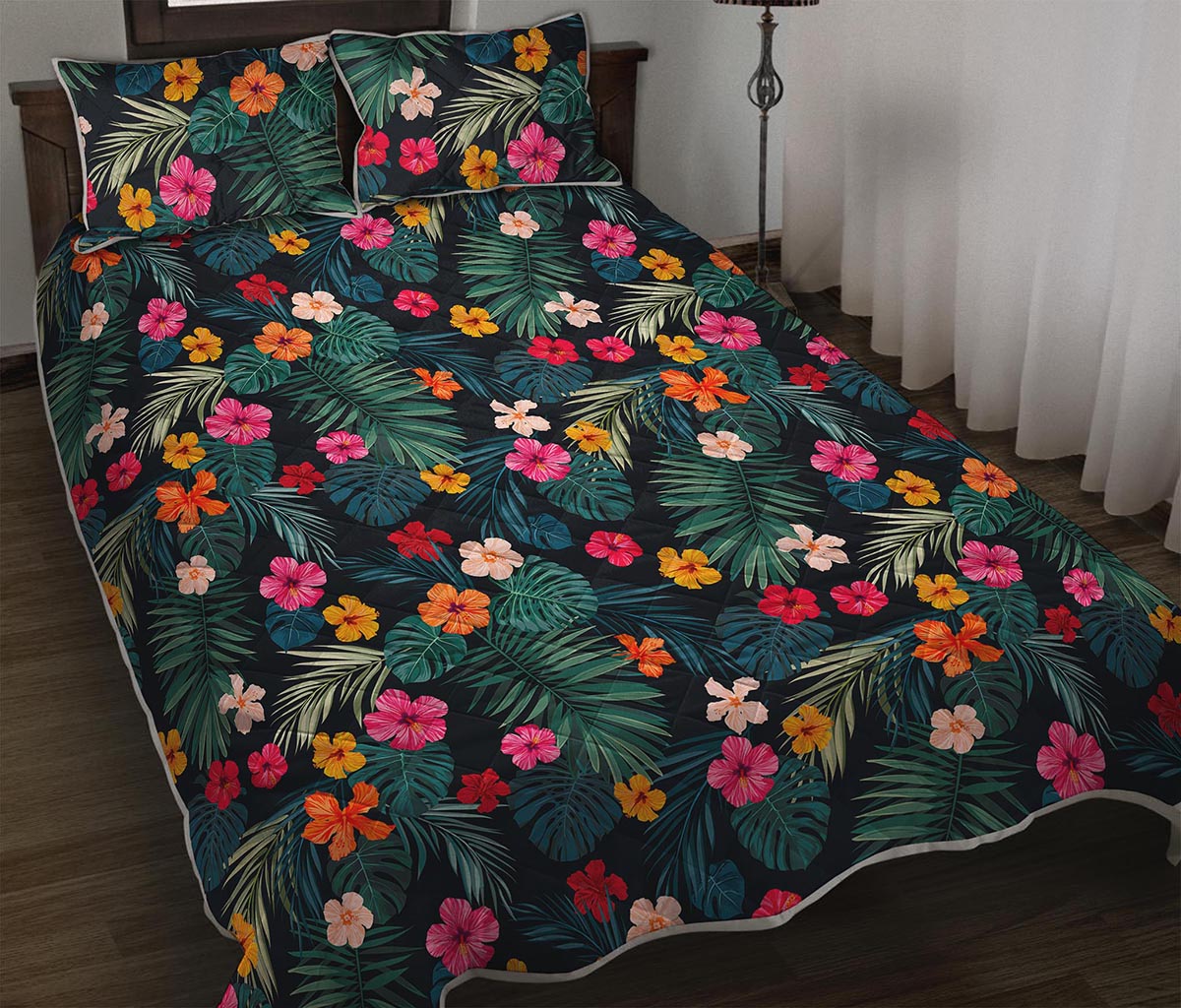 Tropical Flowers Hawaii Pattern Print Quilt Bed Set