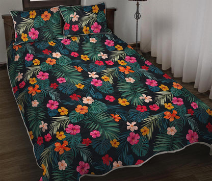 Tropical Flowers Hawaii Pattern Print Quilt Bed Set
