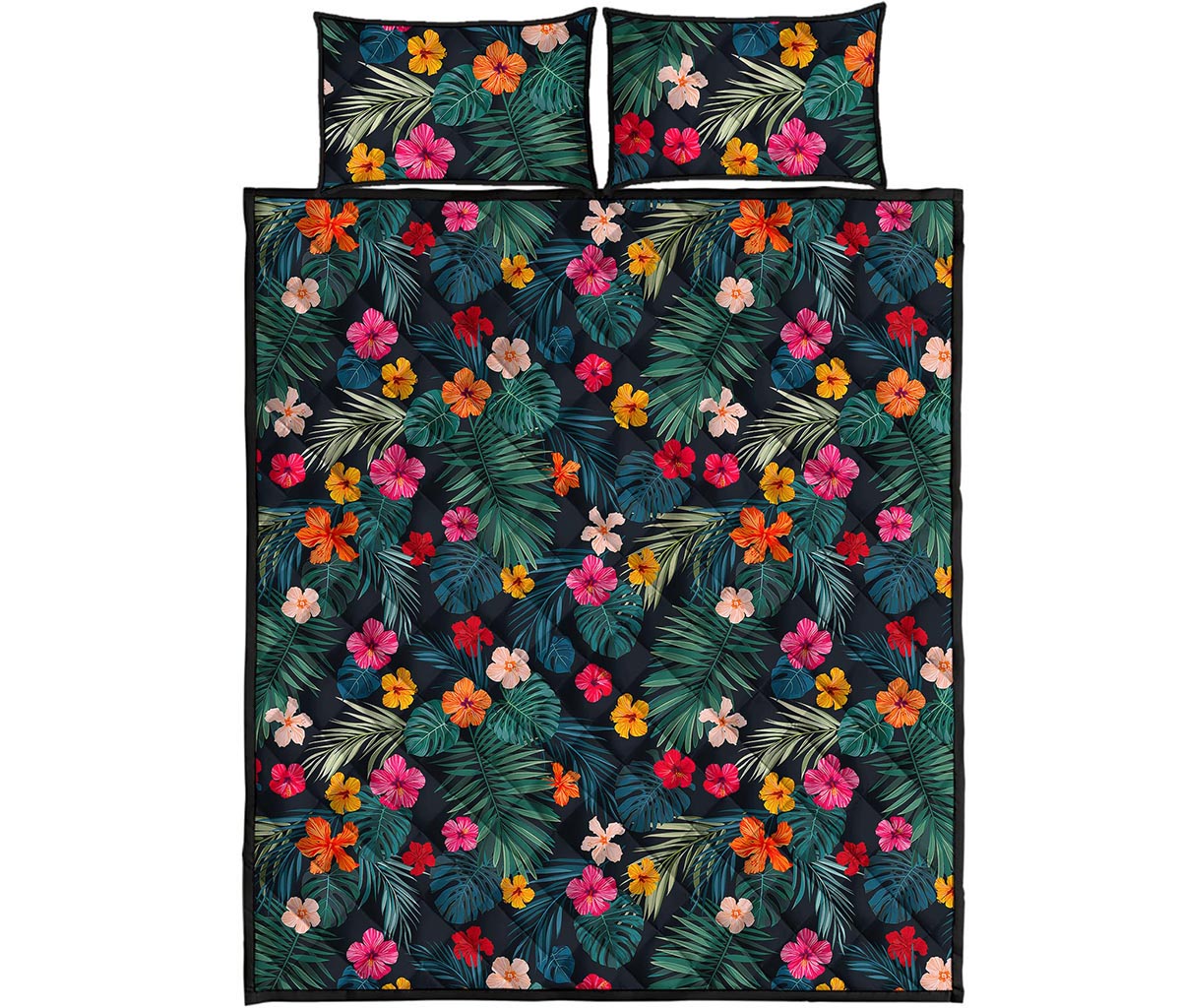 Tropical Flowers Hawaii Pattern Print Quilt Bed Set