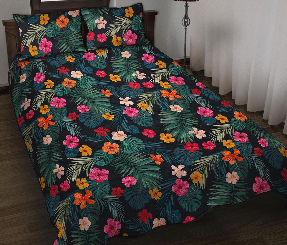 Tropical Flowers Hawaii Pattern Print Quilt Bed Set