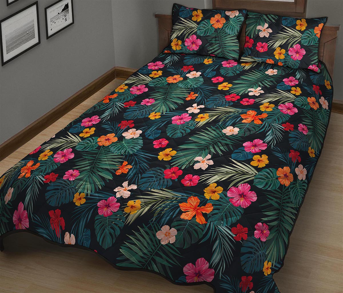 Tropical Flowers Hawaii Pattern Print Quilt Bed Set