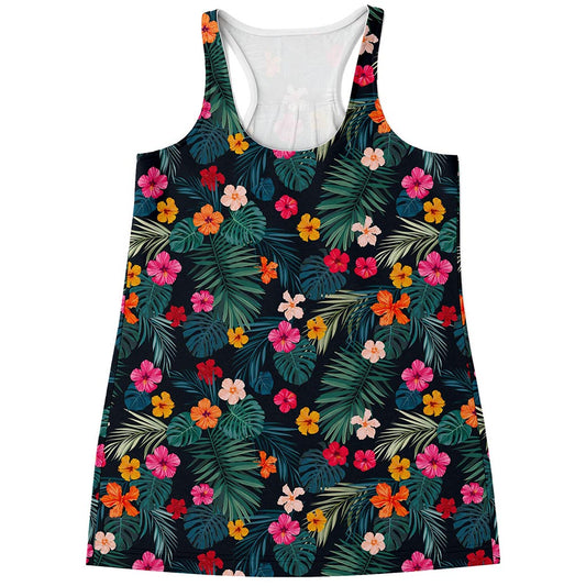 Tropical Flowers Hawaii Pattern Print Women's Racerback Tank Top