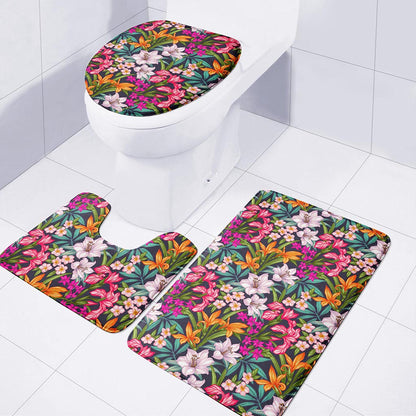 Tropical Flowers Pattern Print 3 Piece Bath Mat Set