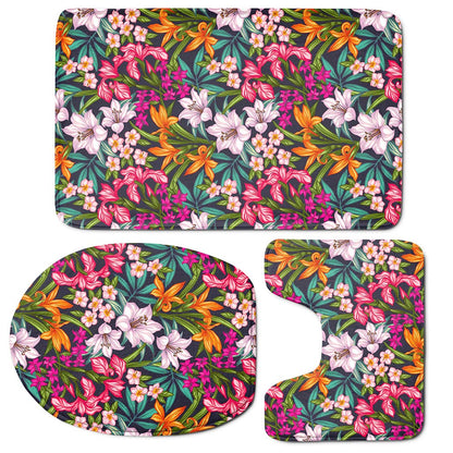 Tropical Flowers Pattern Print 3 Piece Bath Mat Set