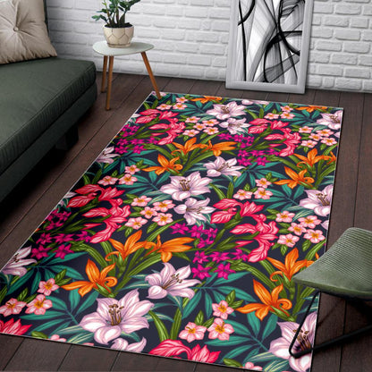 Tropical Flowers Pattern Print Area Rug GearFrost