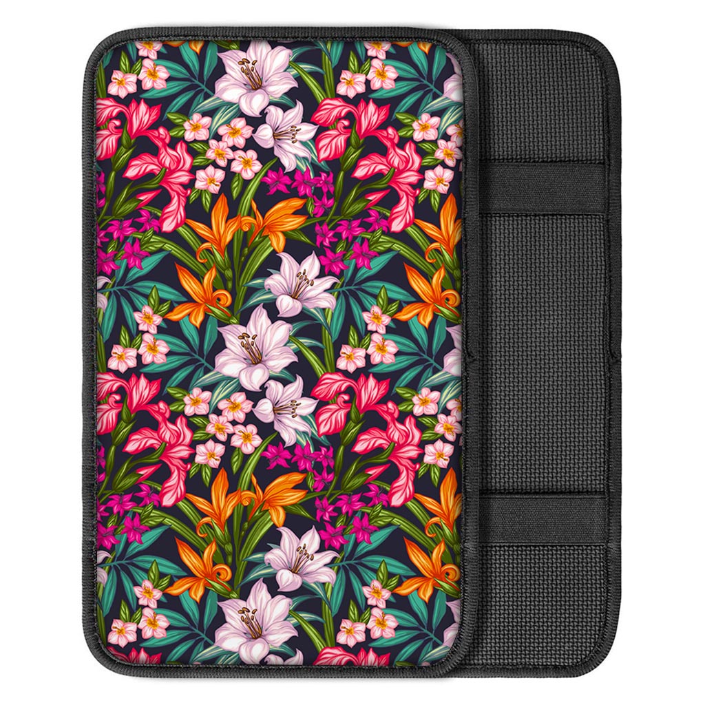 Tropical Flowers Pattern Print Car Center Console Cover