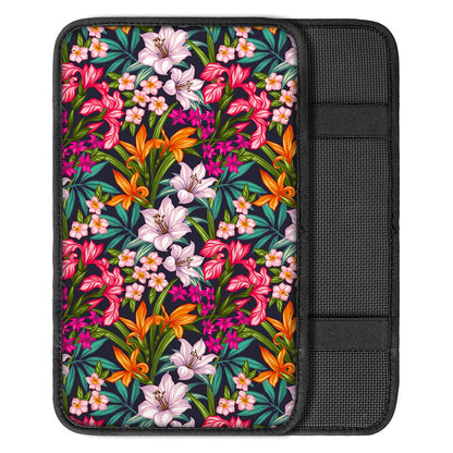 Tropical Flowers Pattern Print Car Center Console Cover