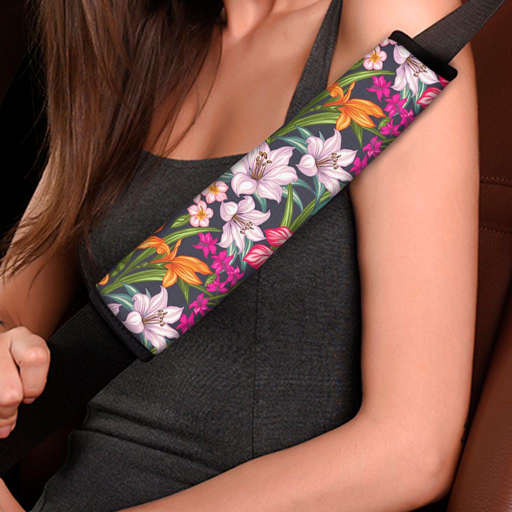 Tropical Flowers Pattern Print Car Seat Belt Covers