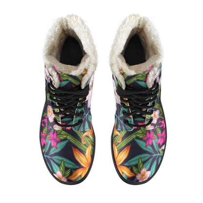Tropical Flowers Pattern Print Comfy Boots GearFrost