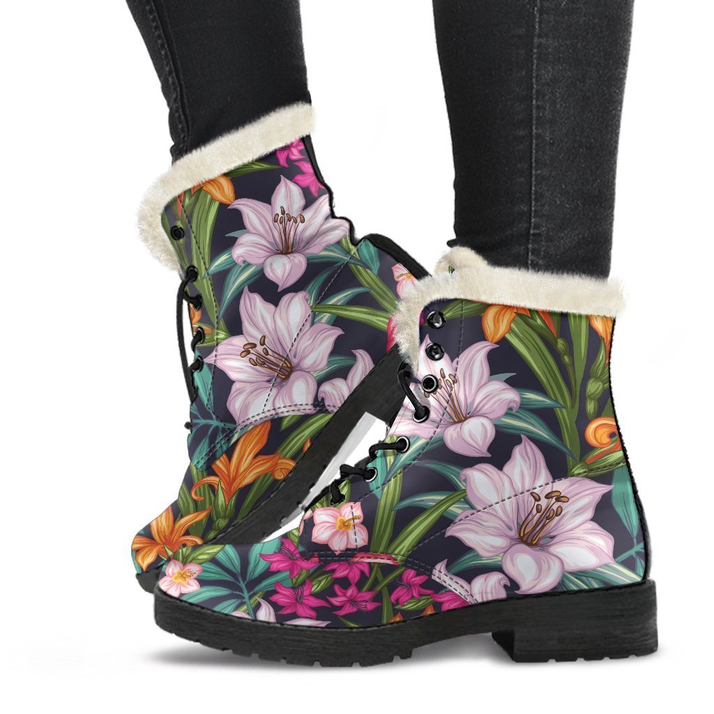 Tropical Flowers Pattern Print Comfy Boots GearFrost