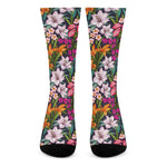 Tropical Flowers Pattern Print Crew Socks