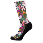 Tropical Flowers Pattern Print Crew Socks